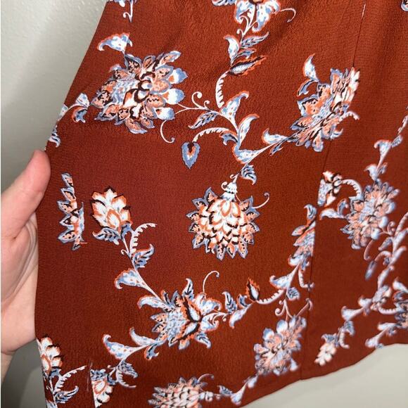 Garnet Hill Long Sleeve Knee Length Floral Dress Patch Pockets Burnt Orange 6 - Picture 5 of 7